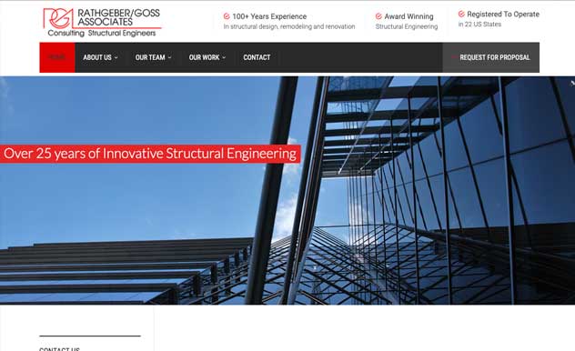 A screenshot of the heom page of an architectural firm website designed by Full Focus Marketing